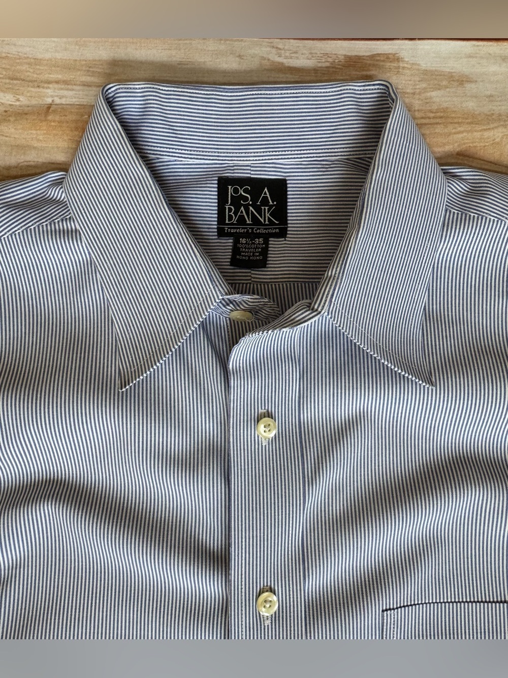 JOS. A. BANK Blue Striped 100% Cotton Traveler Dress Shirt Sz 16.5/35